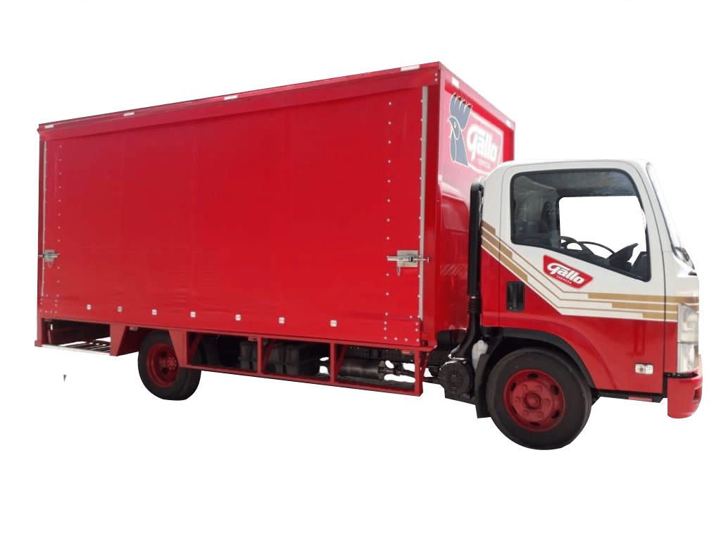 Imagen de un camión de color rojo de la marca Gallo